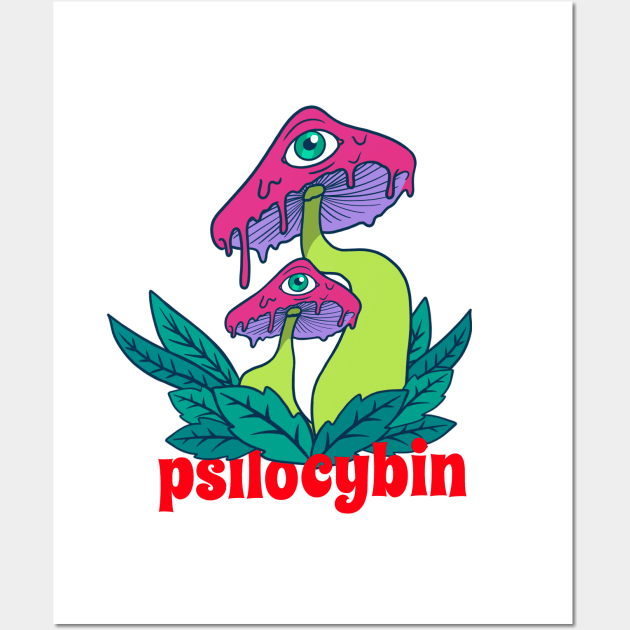 Psilocybin mushroom, Microdose mushrooms, Magic Mushrooms, hallucinogenic mushrooms, Wall Art by One Eyed Cat Design